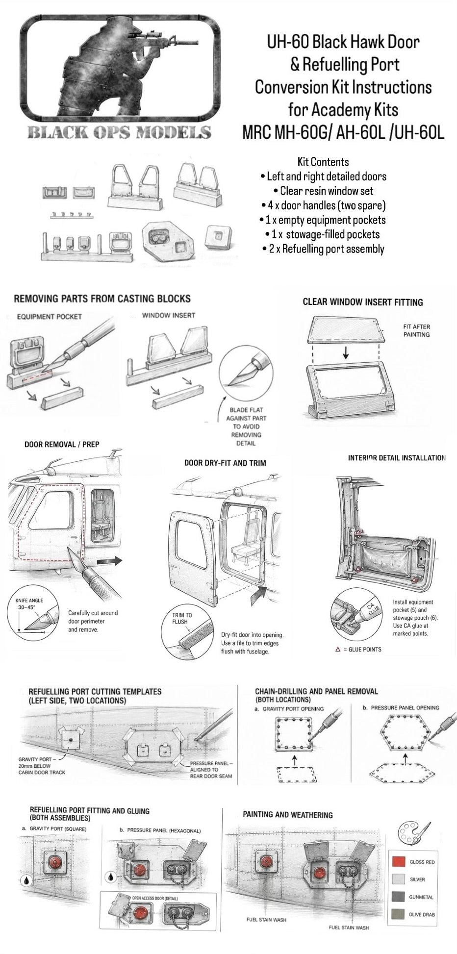 UH-60 Black Hawk Door & Refuelling Port Conversion Kit – 1/35 (Academy/MRC MH-60G / AH-60L / UH-60L)